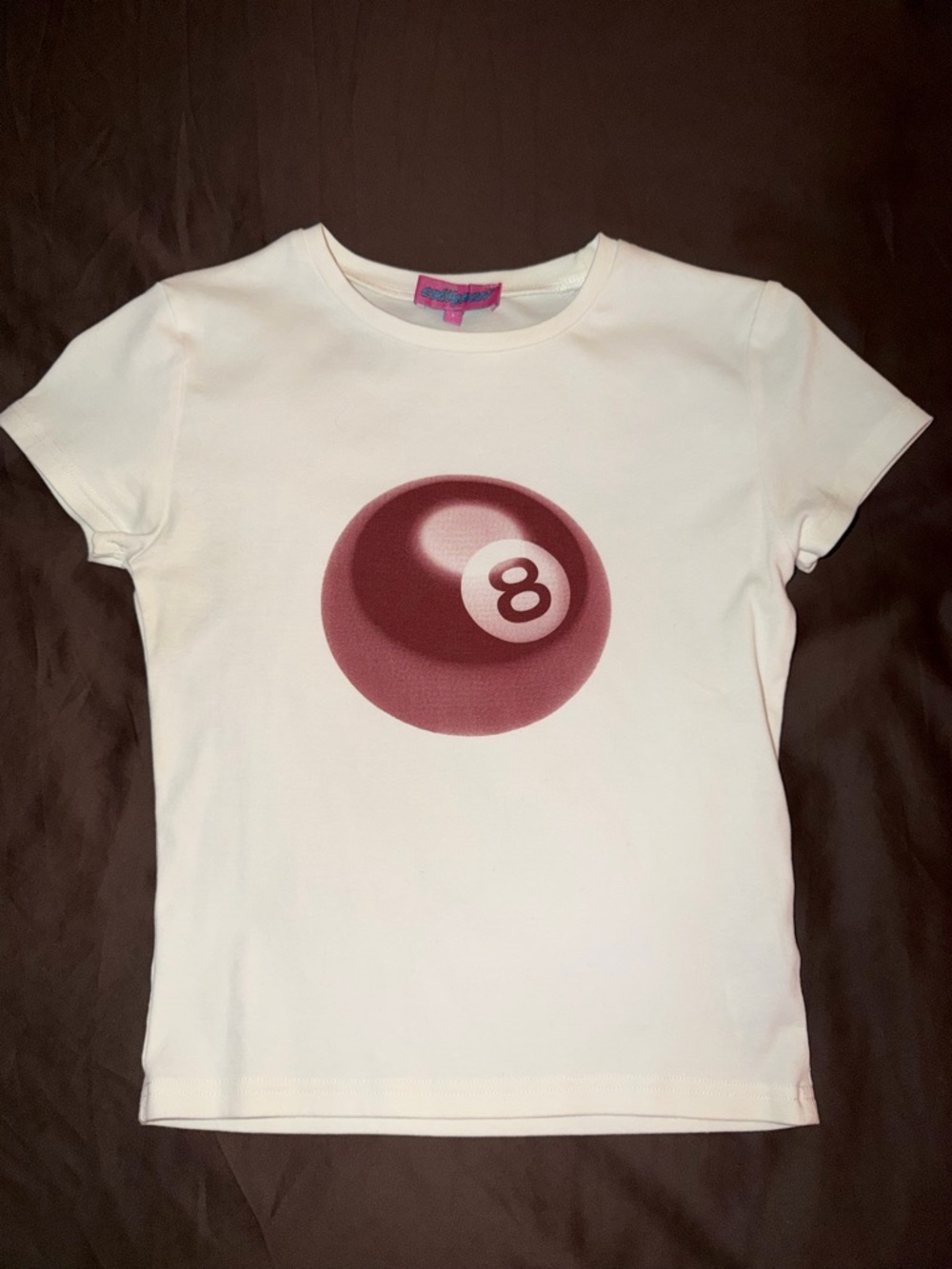Edikted White Tee with Maroon 8-Ball Graphic
